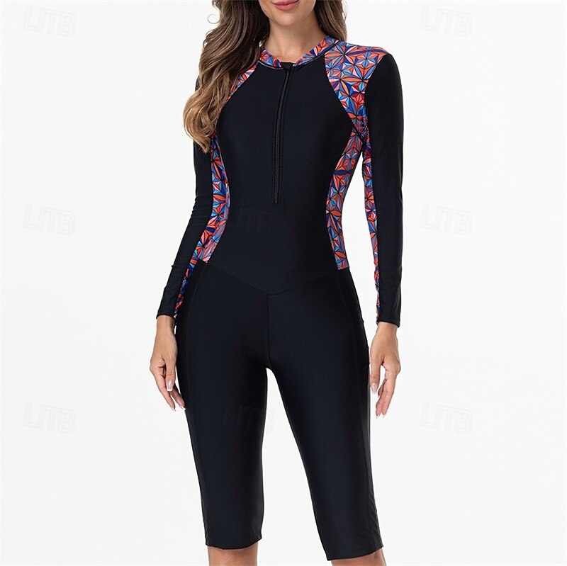 Dam Rash-guards Baddräkt UV Solskydd UPF50+ Lättvikt Långärmad Elastan Kroppsdräkt Baddräkt Dragkedja fram Simmning Surfing Strand Vattensport Tryckt Sommar Vår Höst 2025 - $26.39 –P3