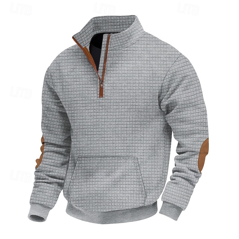 Herren Sweatshirt Pullover Sweatshirt mit Viertelreißverschluss Schwarz Marineblau Khaki Hellgrau Dunkelgray Troyer Halber Reißverschluss Glatt Sport & Natur Täglich Festtage Strassenmode Cool Retro 2025 - $31.99 –P4