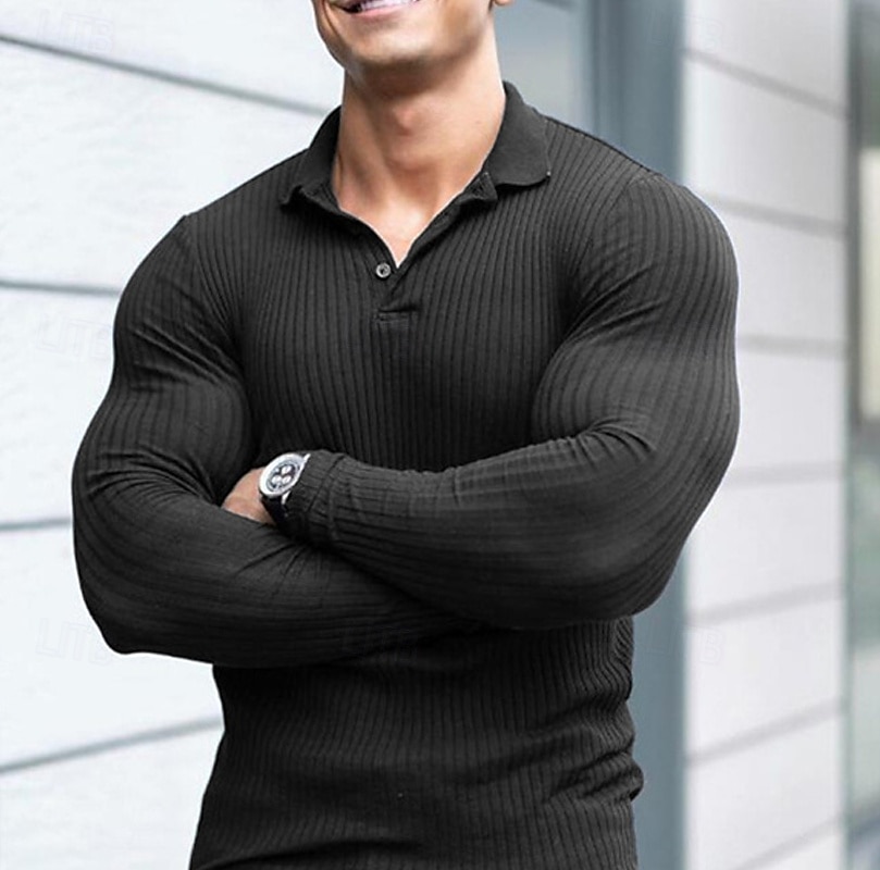 Herren Polos mit Knöpfen Golfhemd Casual Sport Kargen Langarm Modisch Basic Glatt Knopf Sommer Schwarz Weiß Polos mit Knöpfen 2025 - $23.99 –P5