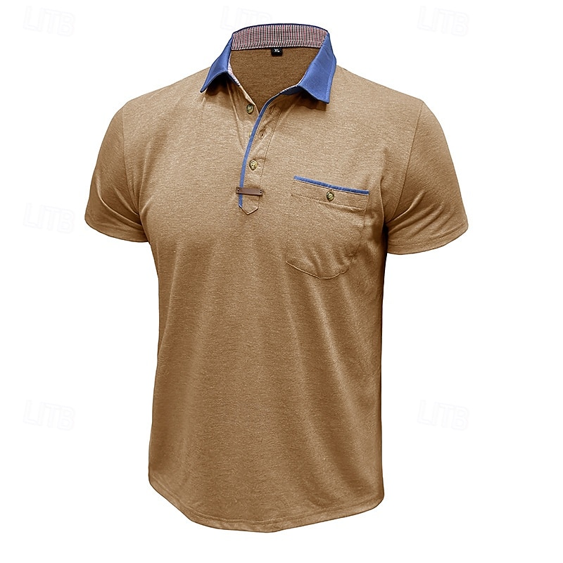 Per uomo Polo Camicia da golf Golf Attività commerciale Informale Classico Manica corta Di tendenza Tinta unica Bottoni Tasche Estate Primavera Standard Grigio scuro Verde foresta Blu denim Nero del 2026 a $22.99 –P12