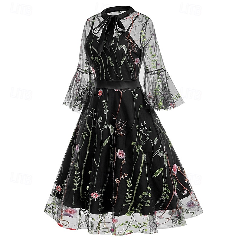 Elegantní Retro 50. léta Šaty Maškarní Výšivka Květiny Dámské Karneval Nový rok Plesová maškaráda Běžné / Denní loučení se svobodou nevěsty Dospělé Šaty 2025 - $48.99 –P11
