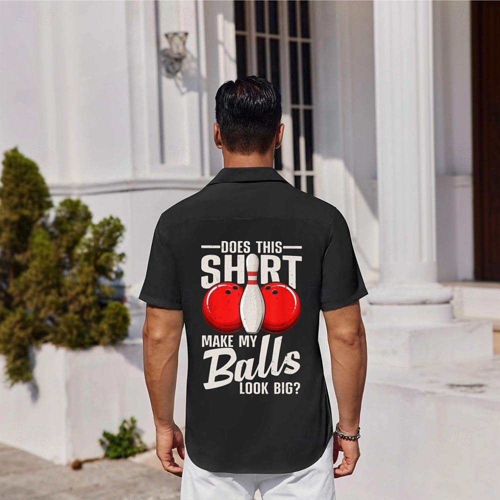 Men's Word / Phrase Bowling Ball Bowling Shirt Button Up Shirt Short Sleeve Casual Funny Sport Casual Summer Spring Turndown Button Up Pocket Black 2025 - $22.99 –P1