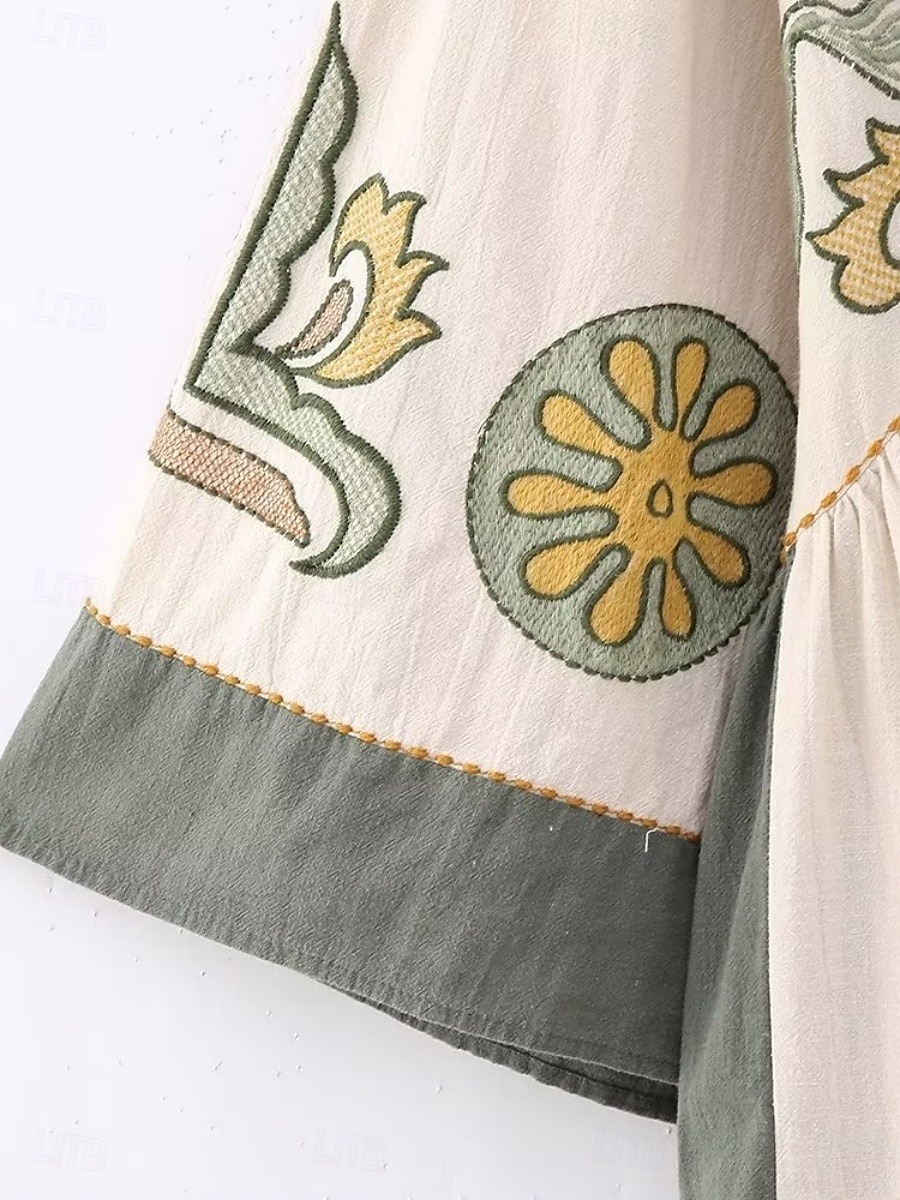 Dam Mini klänning Vardagsklänning A linjeklänning Boho-klänning bohemliv Ledigt Semester Dagligen Normal Blommig 3/4 ärm V-hals Beige Vår Höst 2025 - $42.99 –P5