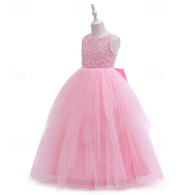 Vestido para Meninas das Flores Crianças Para Meninas Vestido de princesa Espetáculo Casamento Festa Elegante Lindo Com Transparência Côr Sólida Sem Manga Gola Redonda Branco Rosa 4 anos + de 2025 por $42.99 –P10