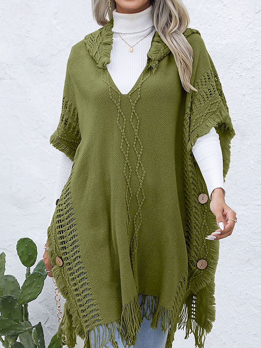 Femme Pullover Décontractées Couleur unie A côtes Col V Patchwork Franges Sans Manches Sans Manches Hauts longs Tricoter Extérieur Rendez-vous Noir Vert Printemps Automne de 2025 ? $28.99 –P1