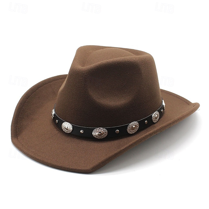 Men's Sun Hat Cowboy Hat Fedora Trilby Hat Black Wine Woolen Vintage Style Fashion 18th Century State of Texas Daily Theme Party Solid / Plain Color Sunscreen Cosplay 2025 - $21.99 –P8