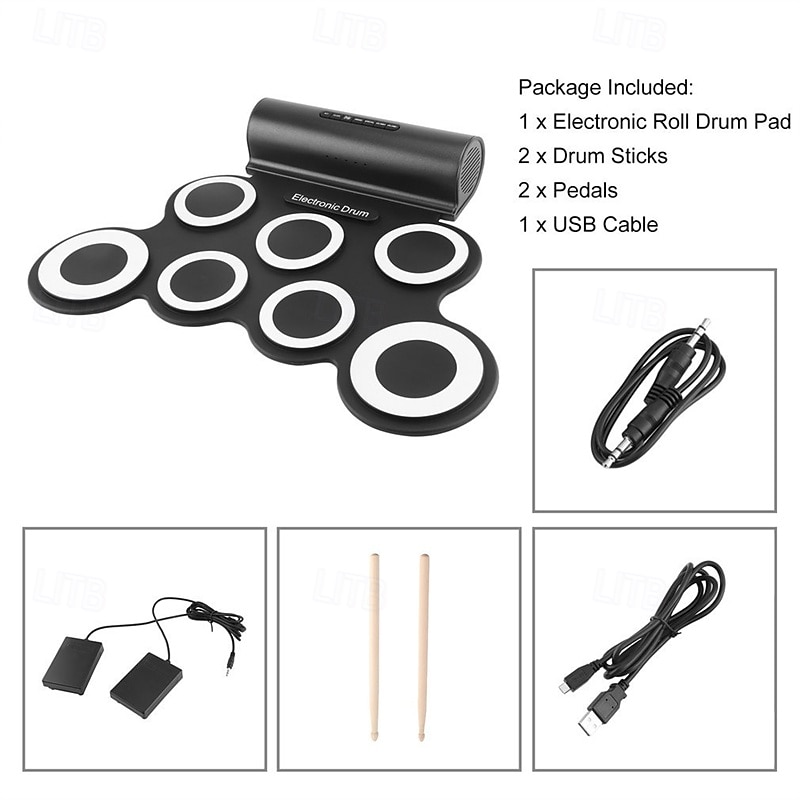 Portable Electronic Drum Kit Mini USB Interface Kids Silicon Foldable Electronic Roll up Digital Drum Pad Kit with Drum Stick Foot Switch Pedal 2025 - $64.99 –P7