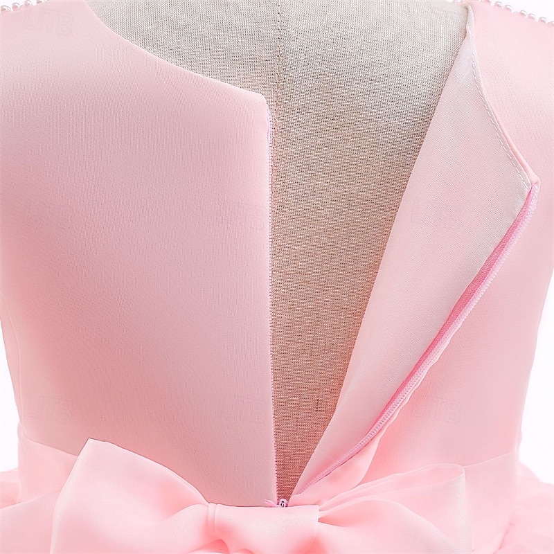 Robe de Demoiselle d'Honneur Fille enfants Fille Robe de princesse Utilisation Mariage Soirée Elégant Magnifique Maille Couleur unie Sans Manches Col Ras du Cou Blanche Champagne 4 ans et + de 2025 ? $38.99 –P18