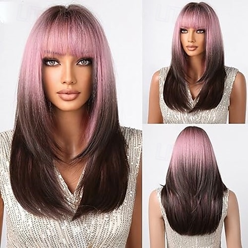perruques longues en couches pour femmes, perruque en cheveux synthétiques avec frange, perruques naturelles ondulées résistantes à la chaleur pour une utilisation quotidienne en soirée de 2025 ? $21.99 –P5