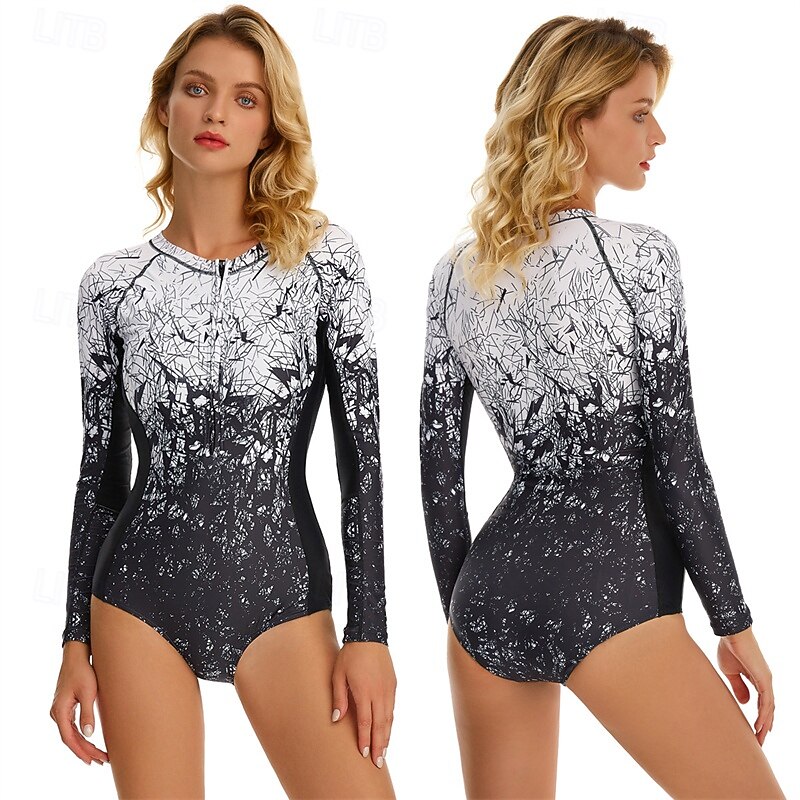 Mujer Camiseta Protección Solar Surf Traje de baño Impreso Cremallera delantera Licra Protección solar UV UPF50+ Secado rápido Manga Larga Body Traje de baño Surf Playa Deportes acuáticos Verano 2026 - $31.99 –P1