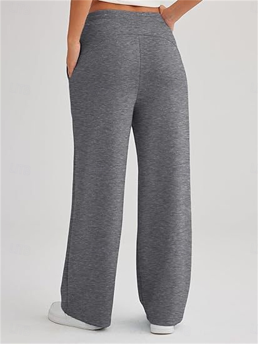 Women's Sweatpants Wide Leg Pants Trousers Active Streetwear Casual Full Length Mid Waist Plain Pocket Drawstring Elastic Waist Breathability Soft Comfortable Micro-elastic Outdoor Street Daily 2025 - $23.99 –P12