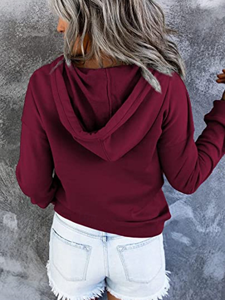 Mujer Casual Manga Larga Sudadera Tops regulares Calle Uso Diario Retazos Botones Negro Vino Morado Otoño Invierno 2025 - $38.99 –P4