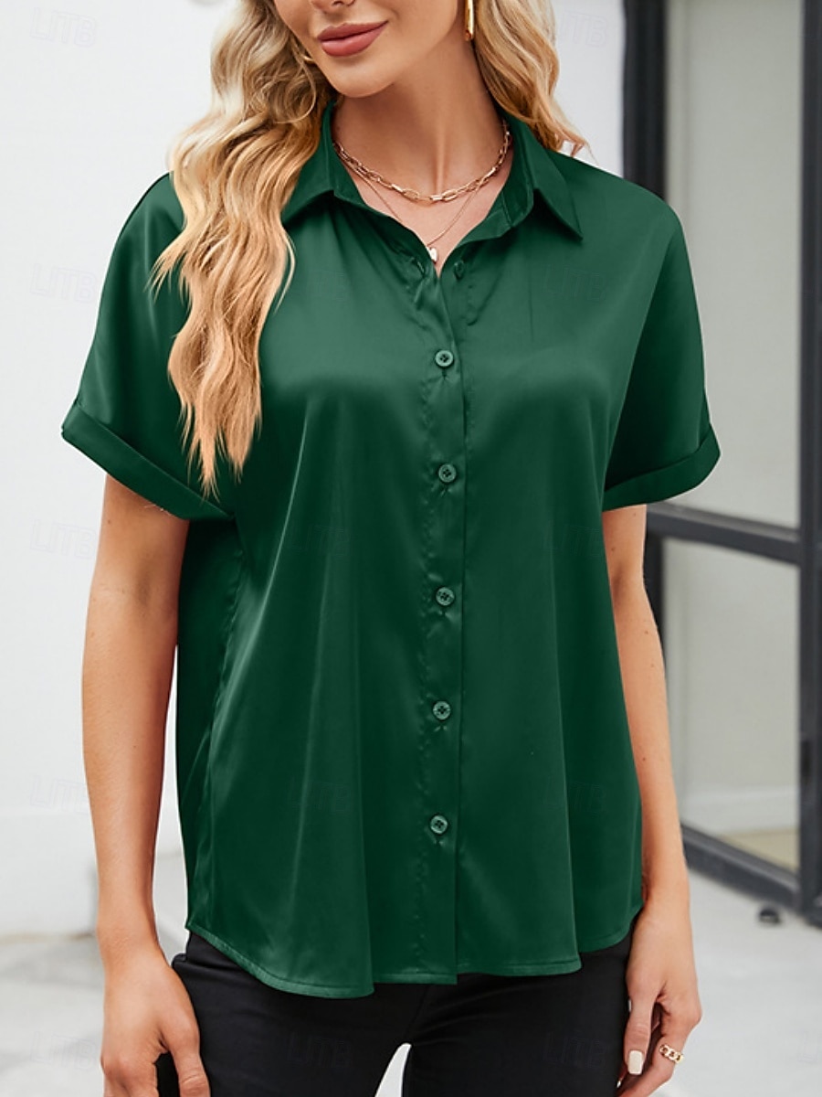kvinners valentine skjorte bluse business ensfarget vanlige topper kortermet skjorte krage knapper normal passform arbeid formell moderne fritidsklær rød grønn grå sommer 2025 - $27.99 –P10