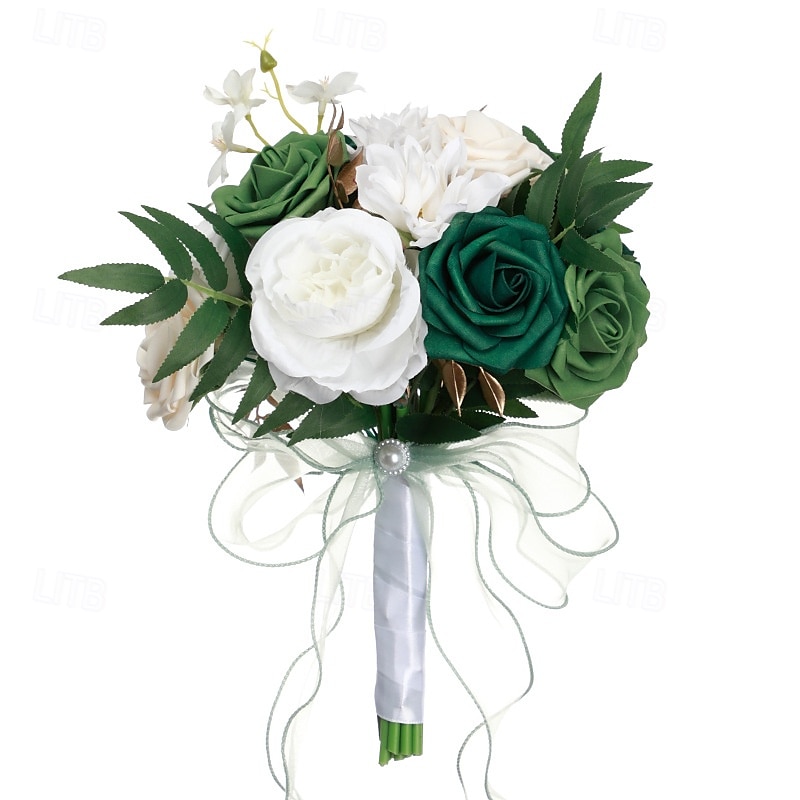 Ramos de novia, ramos de novia y dama de honor de estilo occidental con flores de seda artificiales, flores artificiales para fotografía de bodas al aire libre y accesorios 2025 - $21.24 –P7