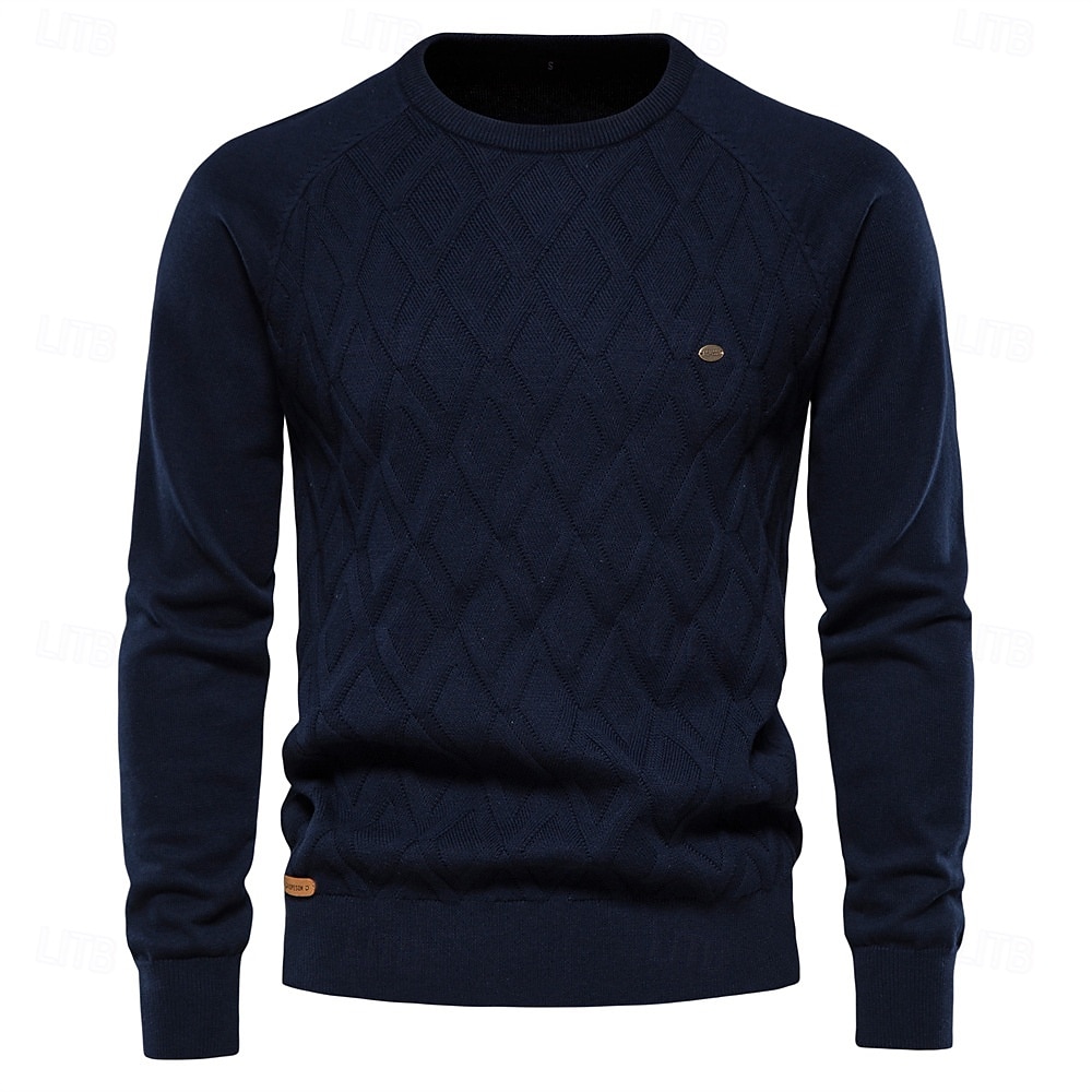 Herr Pullover tröja Sticka Ensfärgat Rund hals Stickat Elegant Jul Utomhus Kläder Raglanärm Vår Höst Svart Rubinrött S M L 2025 - $36.99 –P4