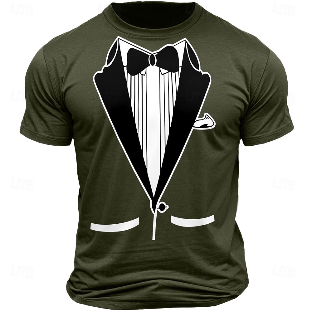 Maglietta divertente da uomo con grafica in stile smoking a maniche corte nera del 2026 a $17.49 –P4