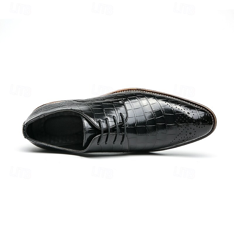 Sapatos oxford masculinos de couro sintético com padrão de crocodilo preto - calçados formais clássicos com cadarço para negócios e ocasiões especiais de 2025 por $46.99 –P5