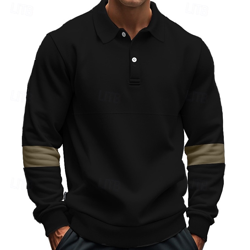 Men's Golf Shirt Golf Polos Shirts Work Casual Lapel Long Sleeve Basic Modern Color Block Patchwork Buttons Spring &  Fall Regular Fit Black White Army Green Khaki Gray Golf Shirt 2025 - $25.99 –P9