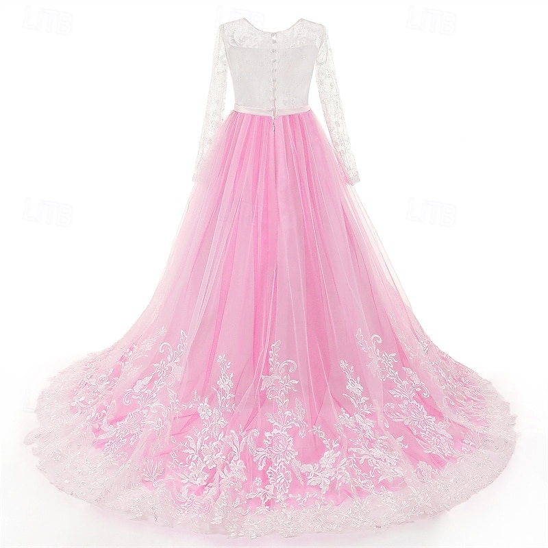 Vestido para Meninas das Flores Crianças Para Meninas Vestido de princesa Espetáculo Casamento Festa Elegante Lindo Com Transparência Flor Manga Longa Gola Redonda Branco Rosa 4 anos + de 2026 por $83.99 –P4