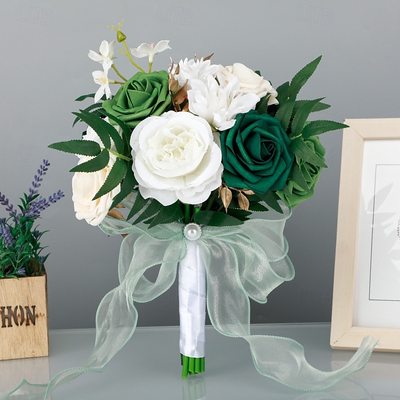 Ramos de novia, ramos de novia y dama de honor de estilo occidental con flores de seda artificiales, flores artificiales para fotografía de bodas al aire libre y accesorios 2025 - $21.24 –P5