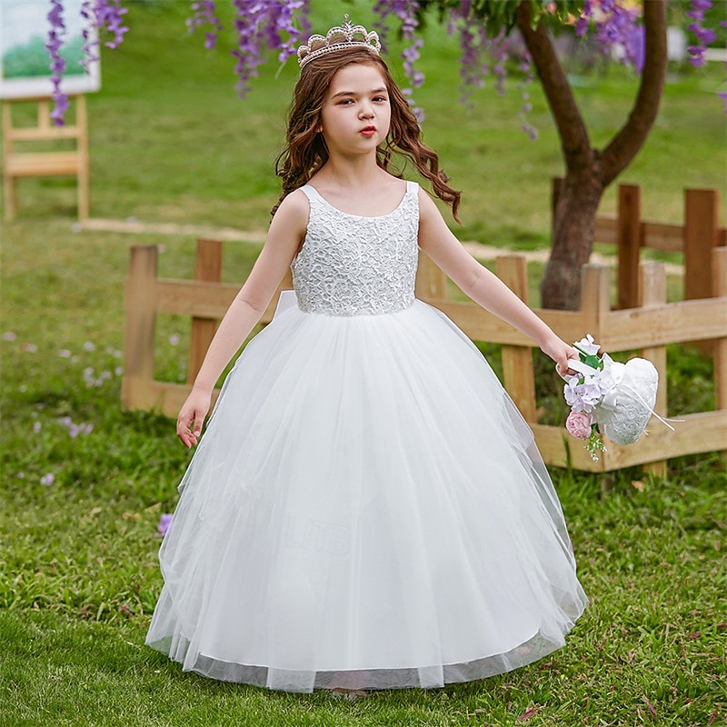Vestido para Meninas das Flores Crianças Para Meninas Vestido de princesa Espetáculo Casamento Festa Elegante Lindo Com Transparência Côr Sólida Sem Manga Gola Redonda Branco Rosa 4 anos + de 2025 por $42.99 –P2