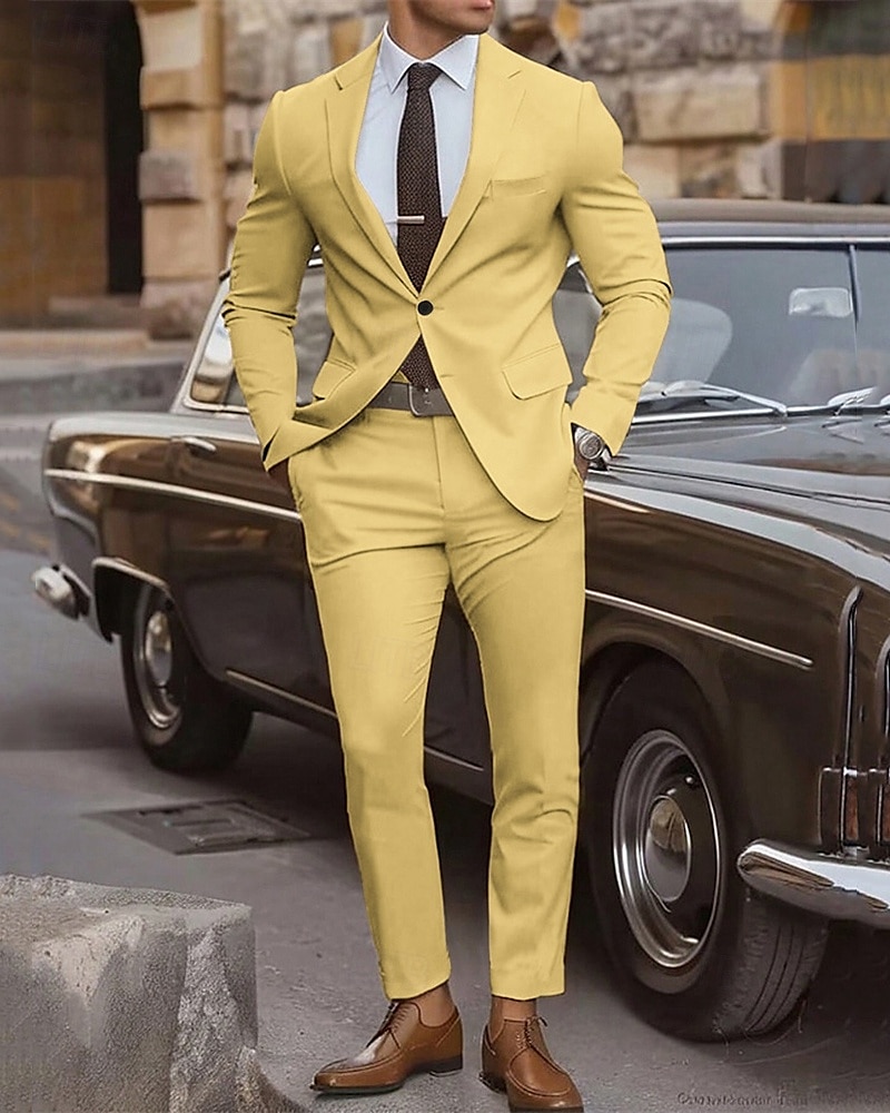 Herr Studenten Uppsättning Kavaj Företag Cocktailfest Bröllopsfest Mode Ledigt Vår & Höst Polyester Slät Knappar Ficka Bekväm Enkelknäppt Blazer Gul Rodnande Rosa Kungsblå Blå 2025 - $83.99 –P1
