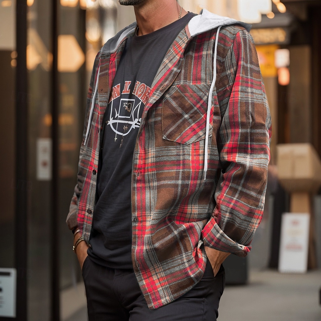 Per uomo Camicia Camicia di flanella Sovracamicia Camicia di Natale A quadri Esterno Strada Nero Verde Caffè Manica lunga Con cappuccio Inverno Primavera & Autunno Abbigliamento del 2025 a $27.99 –P1