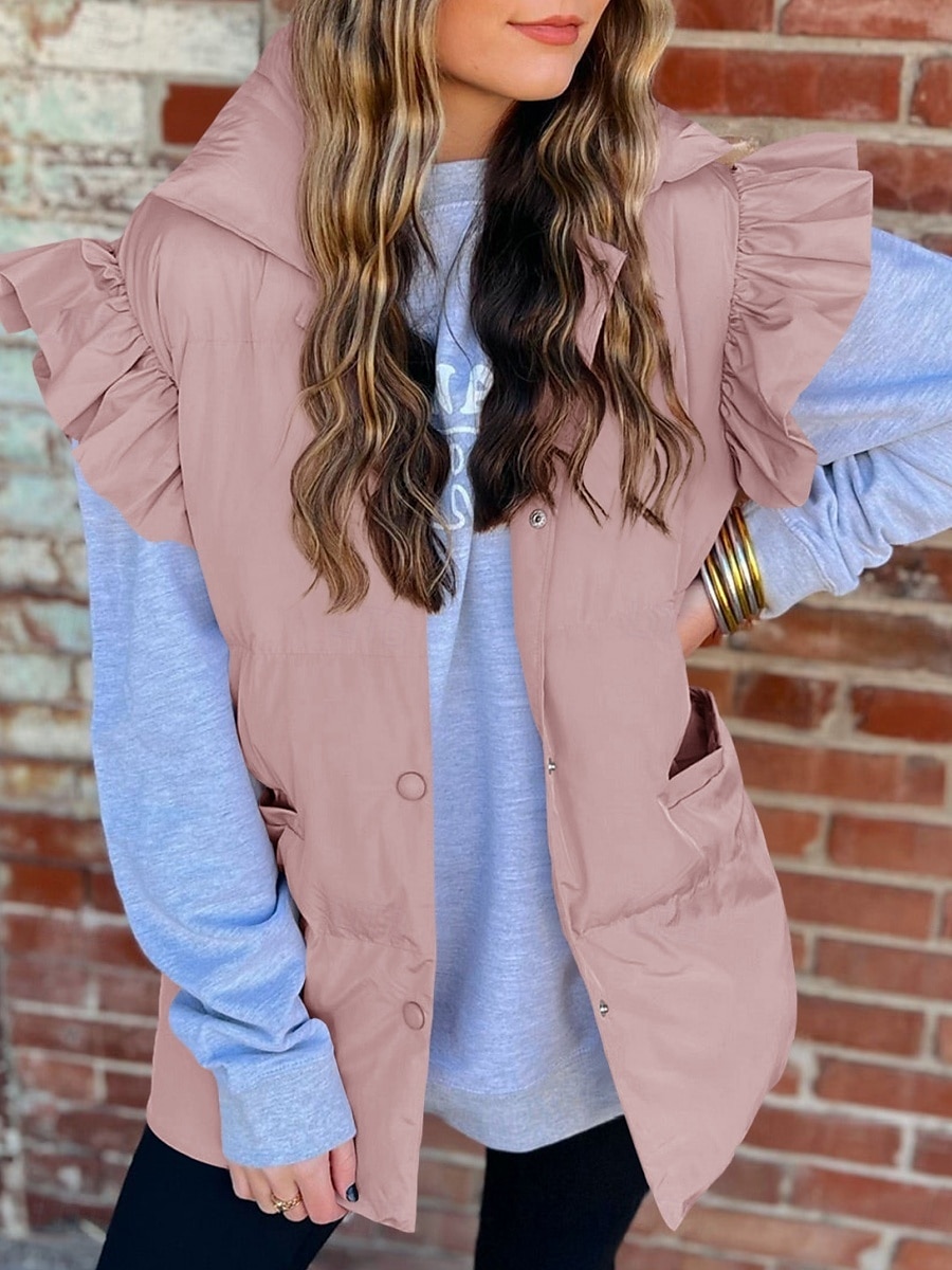 Dames Vest Buiten Straat Dagelijks Herfst Winter Normaal jas Normale pasvorm Houd Warm Ademend Hedendaags Stijlvol Jacks Mouwloos Effen Kleur Met zakken Zwart Blozend Roze Khaki 2025 - $41.99 –P4