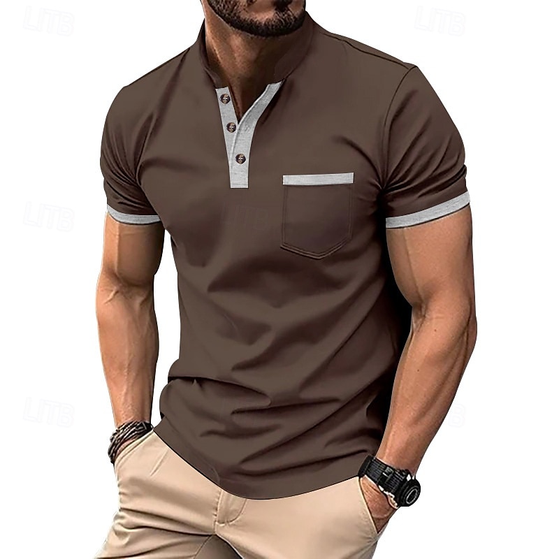 Men's Golf Shirt Golf Polos Shirts Work Casual Stand Collar Short Sleeve Basic Modern Color Block Patchwork Buttons Spring & Summer Regular Fit Black White Army Green Blue Brown khaki Golf Shirt 2025 - $17.99 –P12
