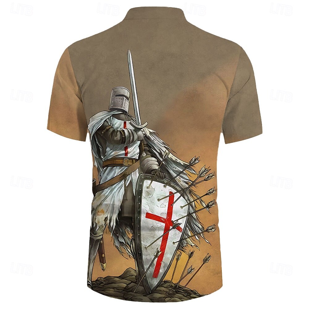 Men's Knights Templar Henley Shirt T shirt Tee Short Sleeve T shirt 3D Print Lace Up Neck Henley Shirt Casual Sports Outdoor Casual Daily Khaki Spring & Summer Clothing Apparel S M L XL XXL XXXL 2025 - $19.99 –P2