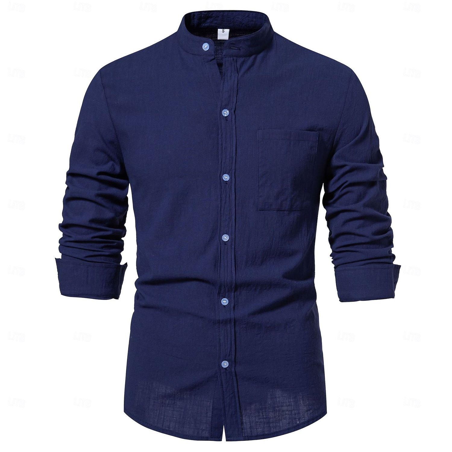 Per uomo Camicia camicia di lino Camicia con colletto a fascia Camicia estiva Camicia da spiaggia Liscio Da mare Informale Bianco Blu marino scuro Blu Marrone Manica lunga A fascia Primavera estate del 2025 a $25.99 –P7