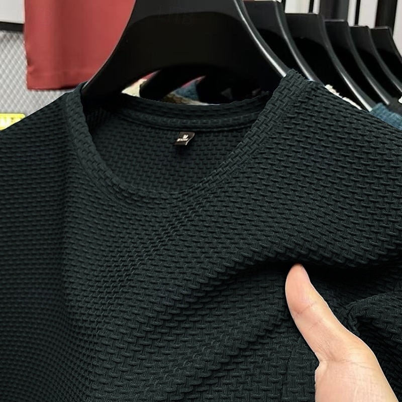 Men's Waffle Tee Cool Shirt Tee Top Short Sleeve Crew Neck Summer Striped Vintage Fashion Crewneck Work Office / Career Casual Black White Navy Blue Top Tee for Men 2026 - $13.49 –P9