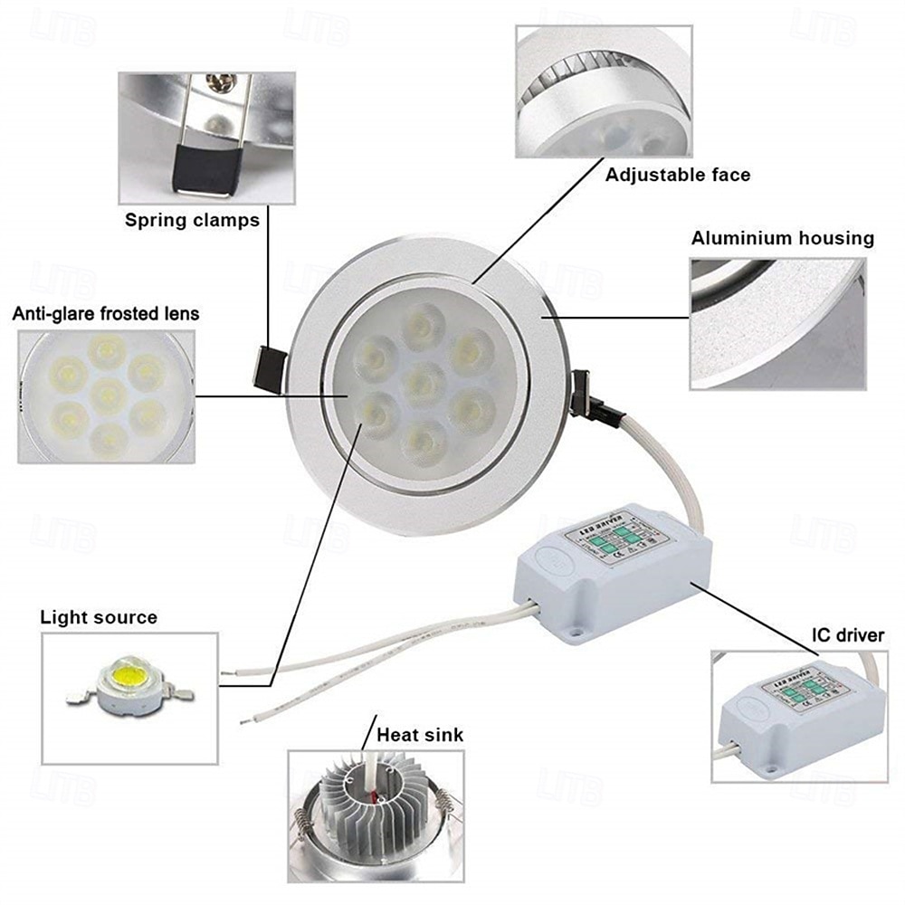 2026年 LED ダウンライト 7W スポットライト 埋め込み式天井ランプ ライト 家庭用照明 キッチン リビングルーム バスルーム 2/4個  コレクション – $24.99 –P2