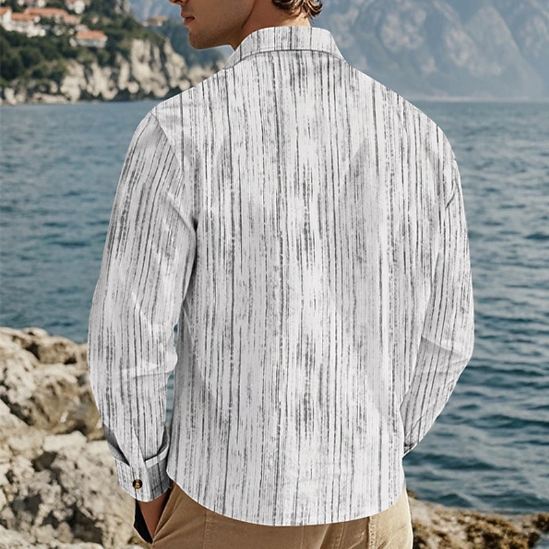 Per uomo Camicia Camicia estiva Maglietta informale Camicia da spiaggia Camicia con bottoni Rosso Verde Kaki Grigio chiaro Manica lunga Strisce Bavero Da mare Hawaiano Tasche Abbigliamento Poliestere del 2025 a $27.99 –P4