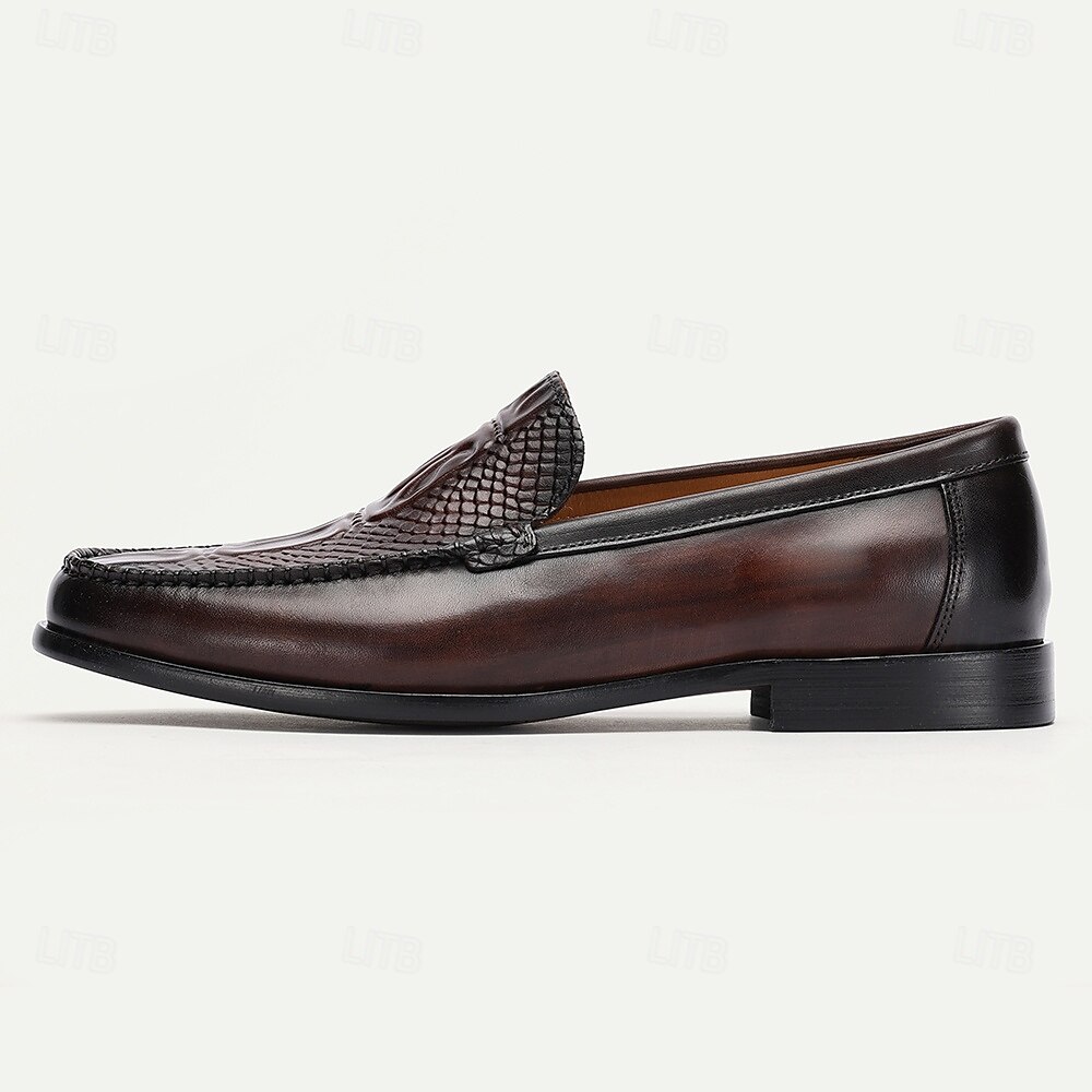 Herr Tofflor och Slip-Ons Läder Italienskt fullkornigt kohud Bekväm Halksäker Loafers Kaffe 2025 - $94.99 –P3