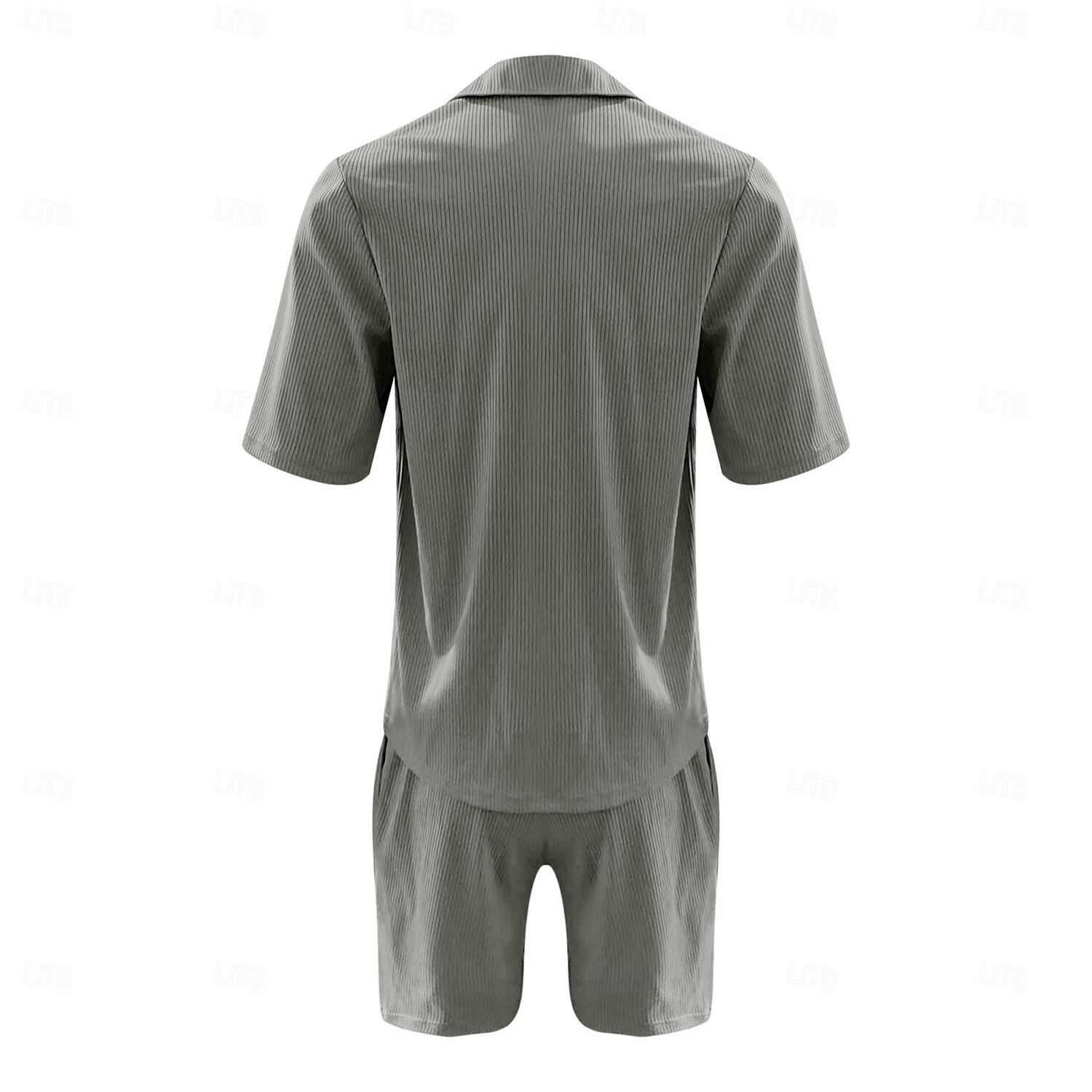 Men's 2 Piece Shirt Set Summer Set Matching Sets Casual Shirt Corduroy Shirt khaki Gray Short Sleeve Plain Collar Vacation Daily Clothing Apparel Fashion Casual Comfortable 2025 - $39.99 –P3