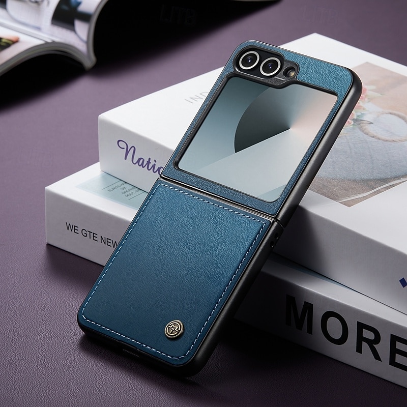 Phone Case For Samsung Galaxy Z Flip 6 Z Flip 5 Back Cover Magnetic Support Wireless Charging Card Slot Retro TPU PU Leather 2025 - $18.99 –P1