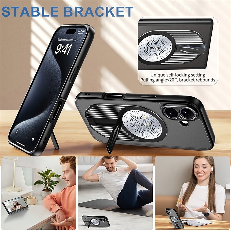 Phone Case For iPhone 16 iPhone 16 Pro iPhone 16 Pro Max iPhone 15 iPhone 15 Pro Max iPhone 14 Pro Max iPhone 13 Pro Max Back Cover with Stand Holder Magnetic Support Wireless Charging Retro TPU PC 2025 - $26.99 –P2