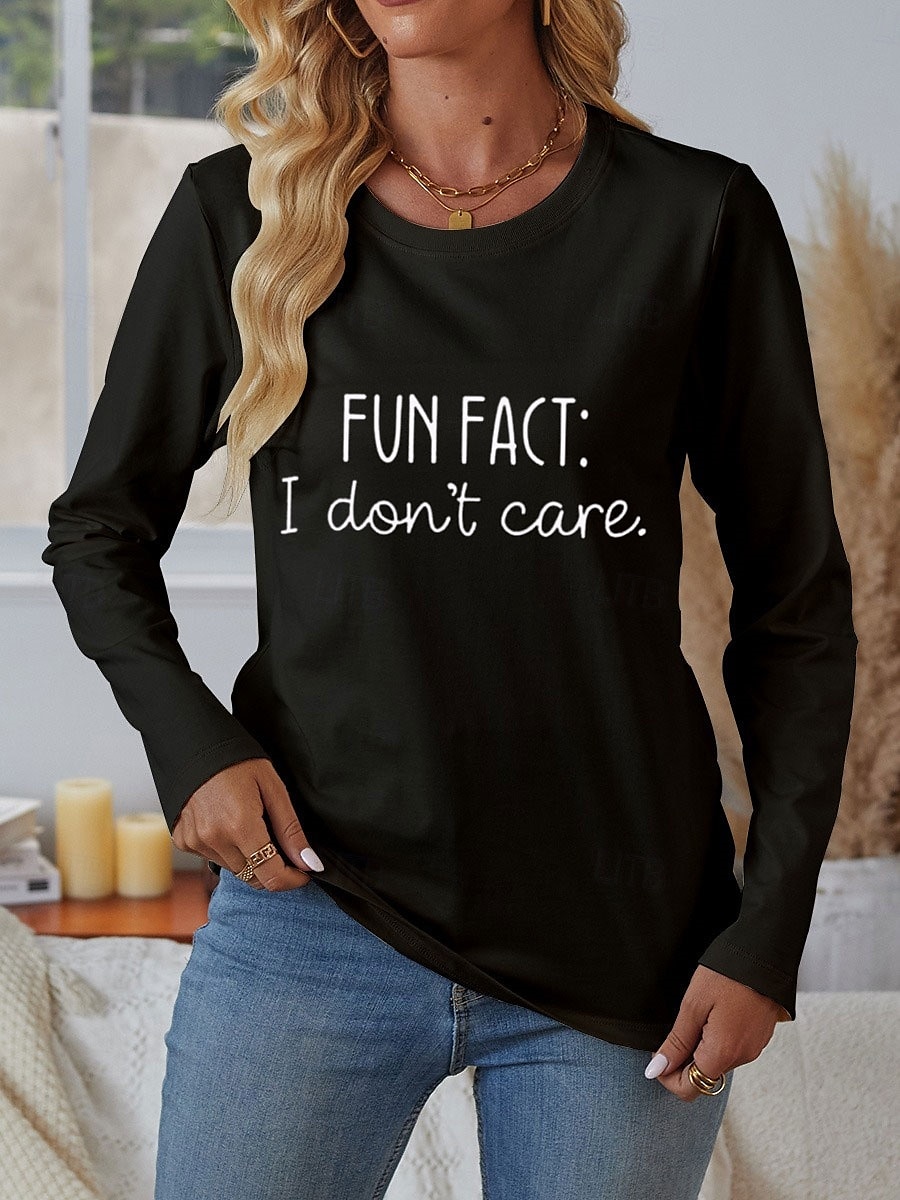 Femme T shirt Lettre Décontractées manche longue Col Rond Hauts réguliers du quotidien Fin de semaine Imprimer Noir Blanche Bleu Automne Hiver de 2025 ? $23.99 –P5