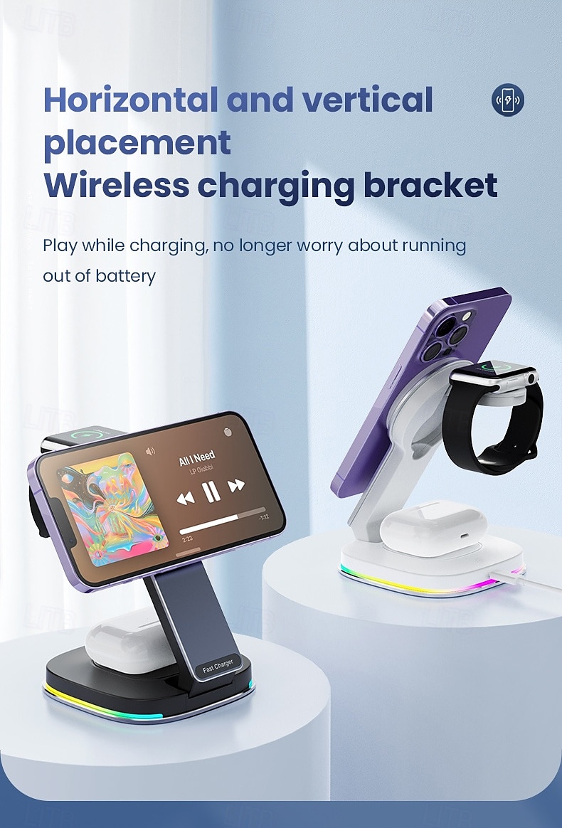 2025年 ワイヤレスチャージャー ワイヤレス充電ステーション CE 高速ワイヤレス充電 3 in 1 用途 スマートウォッチ ワイヤレス充電対応デバイスと互換性があります AirPods 2 / AirPods Pro  コレクション – $41.99 –P5