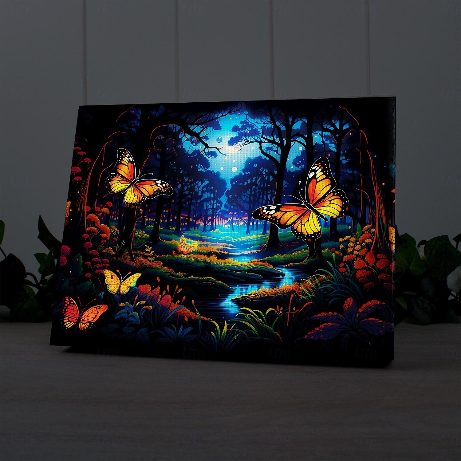 trippy led canvas väggkonst led upplyst väggdekor 2aa batteridriven upplyst canvastryck led ljus kök sovrum eller heminredning fjärilar skog 2025 - $50.99 –P1