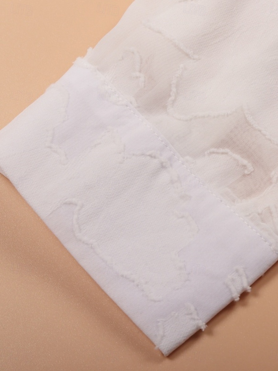 Kvinners hvite elegante blonde topper øyelet bluse uformell ensfarget vanlig topper lang erm skjortekrage knapper lomme vanlig passform daglig romantiske petite topper sommerferie slitasje hvit gul 2025 - $21.99 –P17