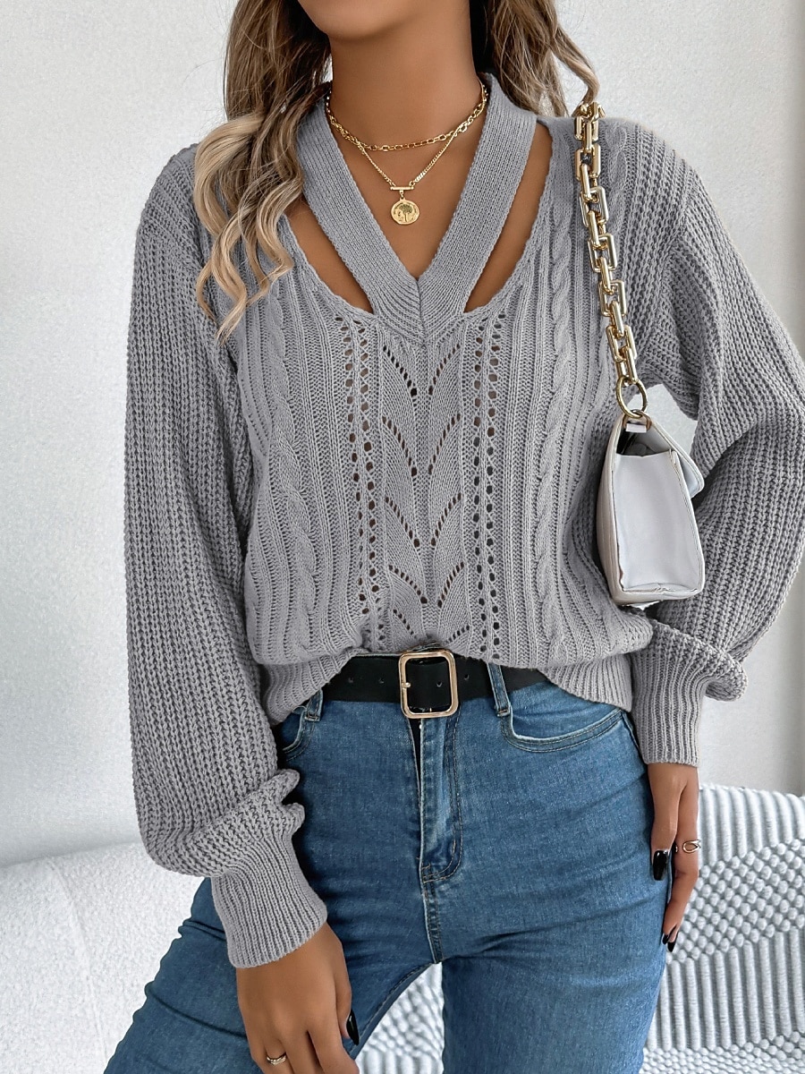 Femme Pull Chandail Décontractées Flexible Couleur monochrome A côtes Col V Tricoté Troué manche longue Hauts réguliers Tricoter Extérieur du quotidien Fin de semaine Blanche Orange Automne Hiver de 2025 ? $37.99 –P3
