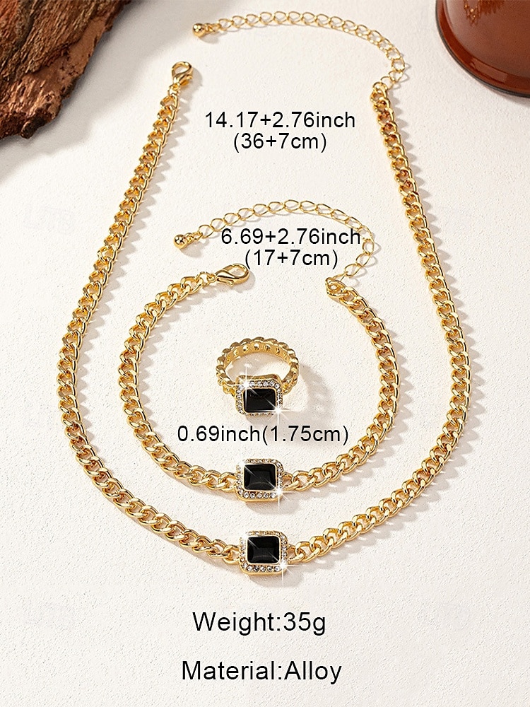 Women's Gold Chain Jewelry Set with Red Square Gemstone – Necklace, Bracelet, and Ring for Weddings, Parties, and Elegant Occasions 2025 - $11.99 –P4