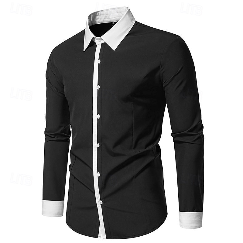Herren Hemd Oberhemd Knopfhemd Farbblock Hochzeit Party Schwarz Weiß Marineblau Blau Langarm Kargen Frühling & Herbst Bekleidung 2025 - $28.99 –P8