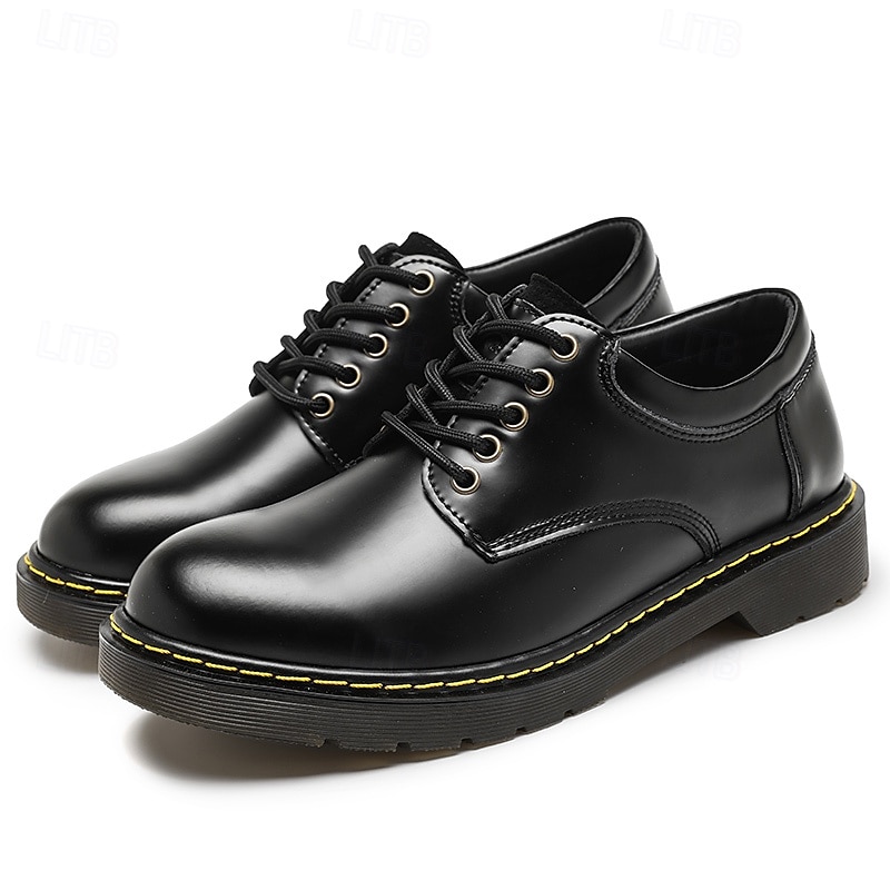 Men's Black Faux Leather Lace-Up Shoes with Yellow Stitching, Durable Casual Sneakers for Work and Everyday Wear 2025 - $54.99 –P3