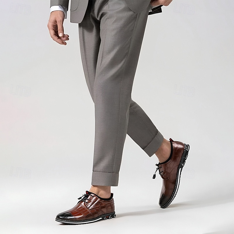 Men's Brown Crocodile Pattern Faux Leather Dress Shoes with Lace-Up Closure and Comfortable Sole, Elegant for Business and Formal Occasions 2025 - $46.99 –P1