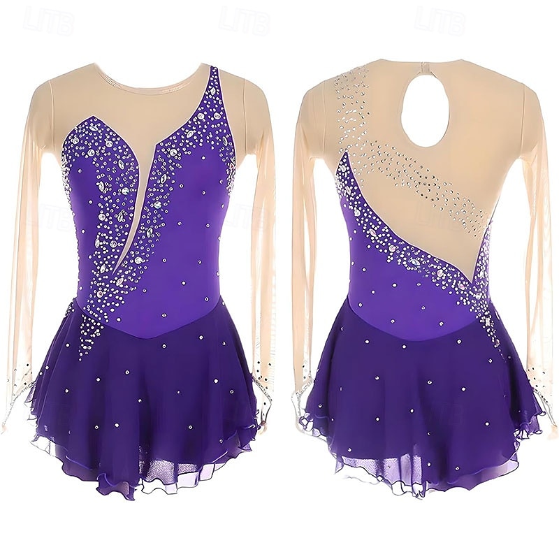 Figure Skating Dress Women's Girls' Ice Skating Dress Green High Elasticity Training Competition Skating Wear Classic Crystal / Rhinestone Long Sleeve Ice Skating Figure Skating 2026 - $191.99 –P5
