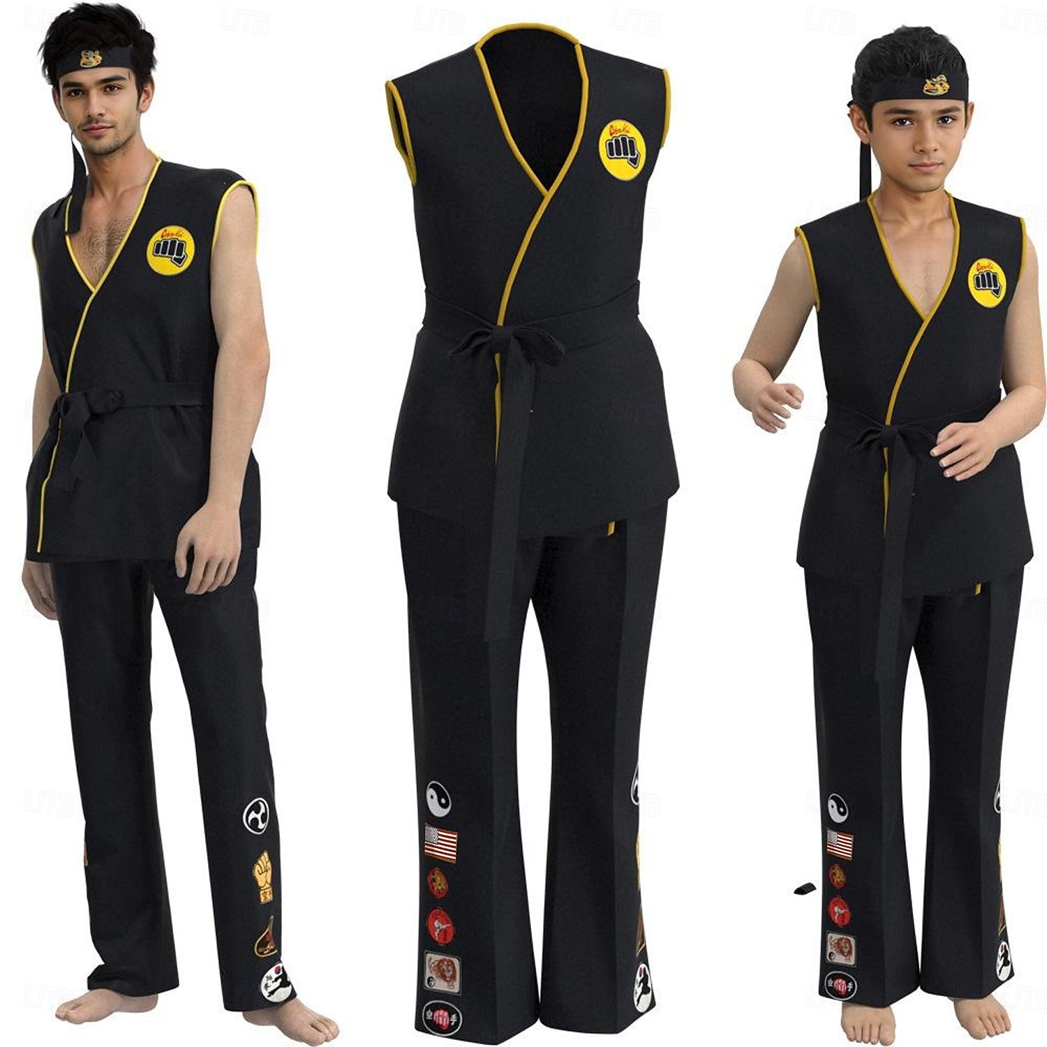 Cobra Kai Karate Kid Outfits Masquerade Men's Women's Boys Movie Cosplay Sports Cosplay Black Top Pants Waist Belt Carnival Children's Day Masquerade Girls' World Book Day Costumes 2025 - $44.99 –P1