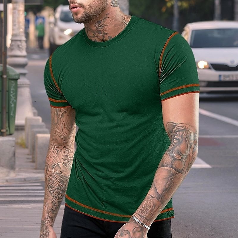 Men's Tee Top Short Sleeve Crew Neck Summer Spring Color Block Fashion Designer Sporty Outdoor Casual Activewear Light Blue Black White Top Tee for Men 2026 - $18.99 –P5